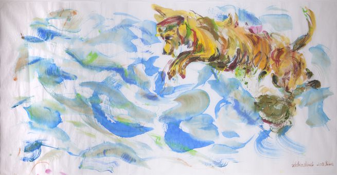 Juega, las muerde y las salta